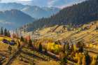 Romania, Prahova County, Bucegi Mountains, Busteni. Rural farms. Territorial view. Art Print